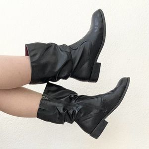 ARRAY Black Slouchy Moto Mid Calf Boots 7.5 Faux Leather Low Heel